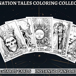21 Tarot Karten Malbuch - Erwachsene Malvorlagen, Graustufen Ausmalen, Sofort Download, Hohe Auflösung, Druckbare PDF-Datei