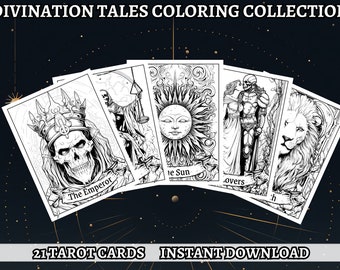 21 Tarot Cards Coloring Book - Adult Coloring Pages, Grayscale Coloring, Instant Download, High Resolution, Printable PDF File