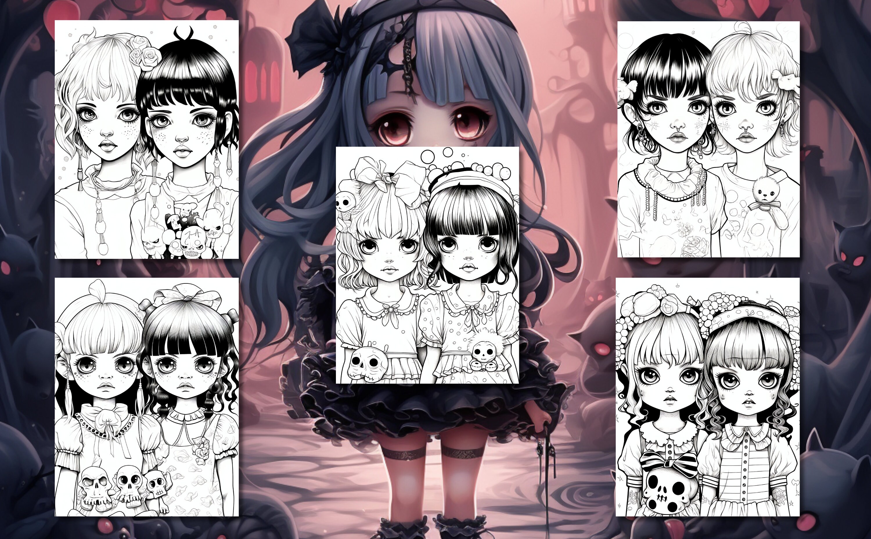 Emo Pdf 20 Cute Emo Girls Coloring Book - Coloring Pages, Grayscale Coloring ...