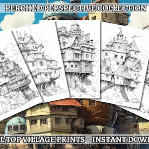 20 kleine Dörfer Malbuch - Malseiten, Graustufen Färbung, sofortiger Download, hohe Auflösung, druckbare PDF-Datei