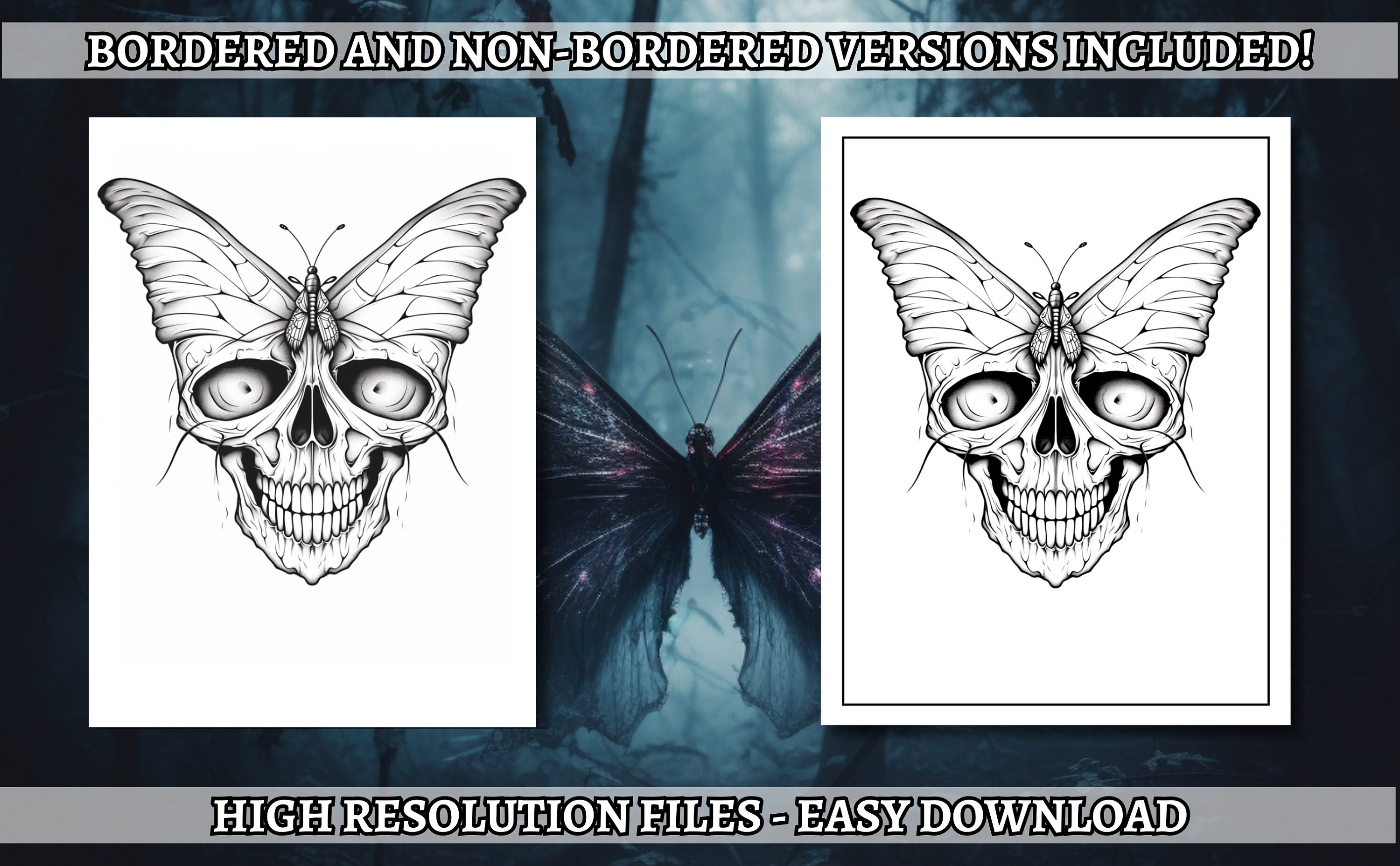 15 Creepy Butterflies Coloring Book - Adult Coloring Pages, Grayscale ...