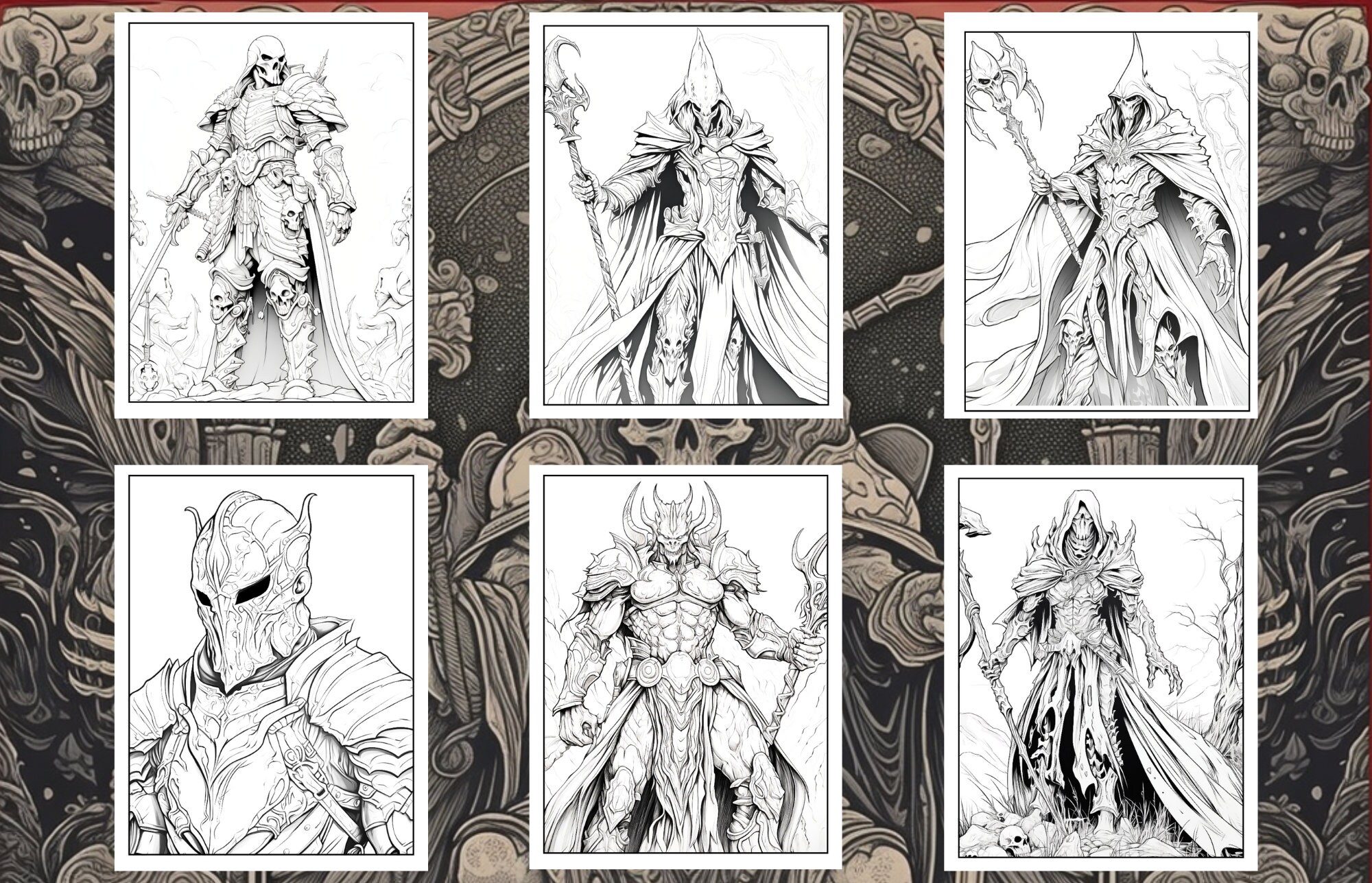 50 Gothic Knights Coloring Book Adult Coloring Pages, Grayscale ...