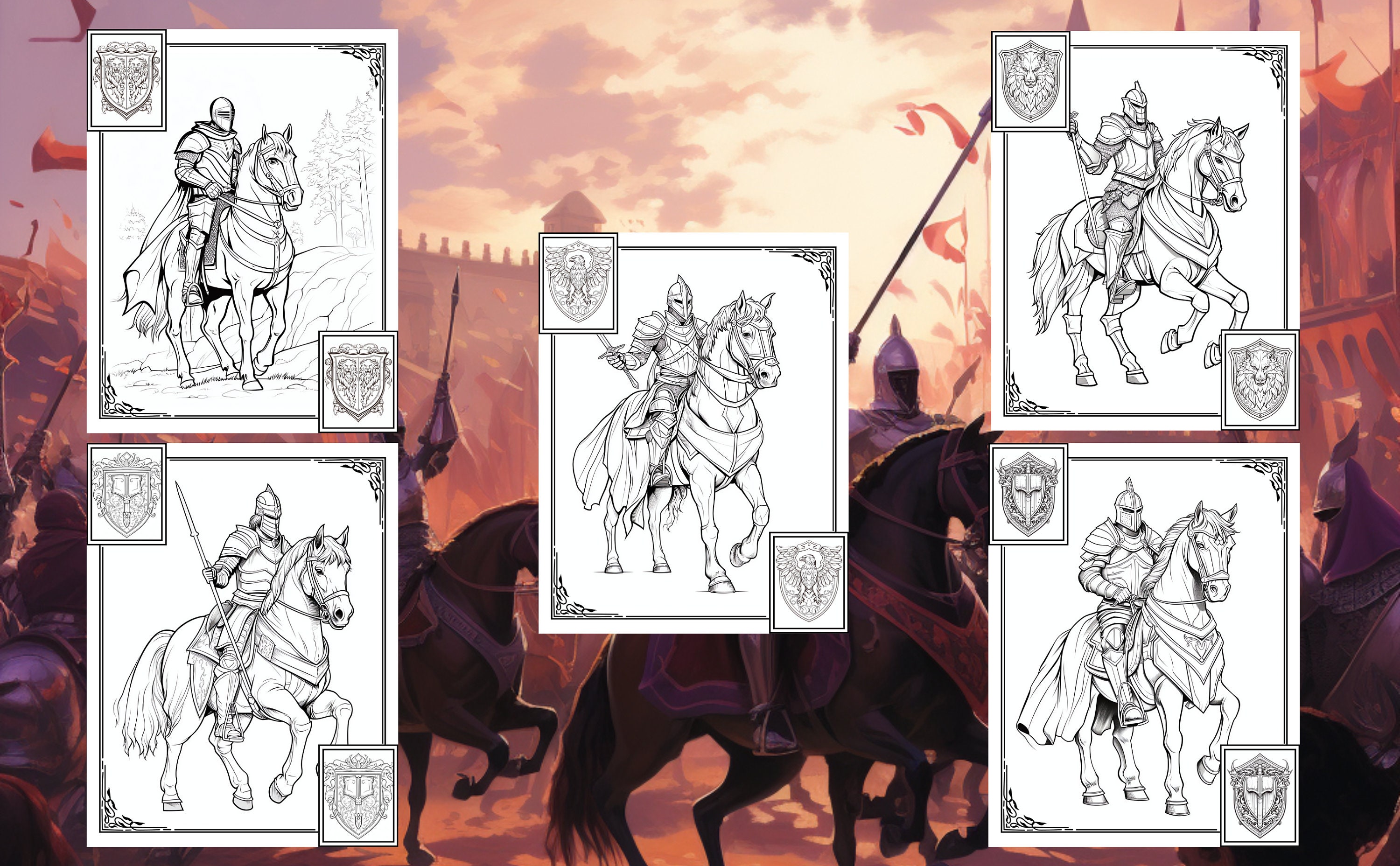 A Knights Tale Coloring Collection - 75 Pdfs to Instant Print - High