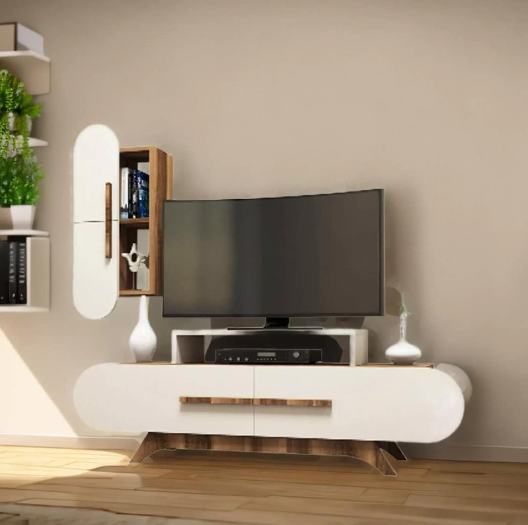 Small White TV Stand With Storage Modern Entertainment Center for Small