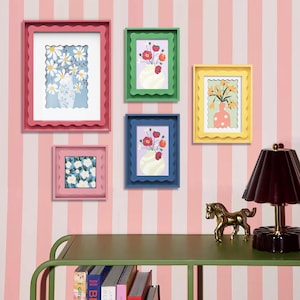 Handcrafted Scalloped Colorful Gallery Wall frames, Photo Frame Modern Style Home Decor, Personalized Size/Color, Gallery Wall Frame Set