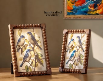 Walnut Wooden Photo Frame，4x6，5x7 Brown Carved wood picture frame，Rustic Birds Wall Art，Farmhouse art Frame，Vintage Bird Print  frame