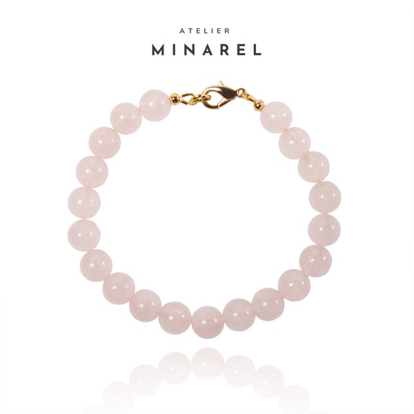 Bracelet de perles Quartz rose - Doré à l'or fin 24 carats - Cadeau femme