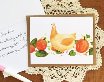Pumpkin Chicken Greeting Card || Blank Inside