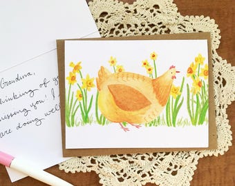 Daffodil Chicken Greeting Card || Blank Inside