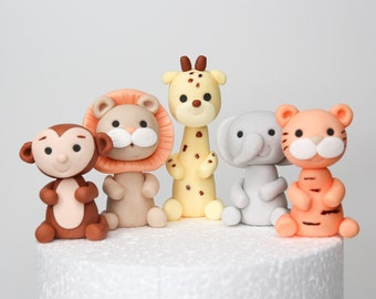 Cute Safari Animals Fondant Cake Toppers Monkey Lion Giraffe Elephant Tiger Edible Cake Decorations