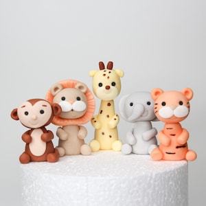 Lindos animales de Safari, adornos para pastel de Fondant, mono, León, jirafa, elefante, tigre, decoraciones comestibles para pastel