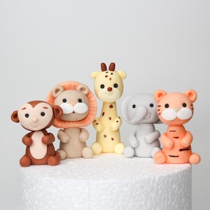 Cute Safari Animals Fondant Cake Toppers Monkey Lion Giraffe Elephant Tiger Edible Cake Decorations