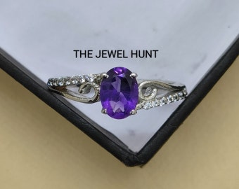 Stunning Amethyst Ring, 14k Gold Amethyst Engagement Ring, Oval Cut Natural Amethyst Gemstone Jewelry, February Birthstone, Promise Ring