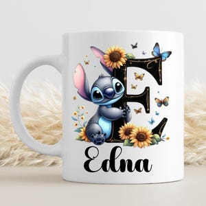 Mug Stitch I Tasse personnalisée Stitch avec initiale et prénom I Mugs en céramique personnalisable I Idée cadeau noël