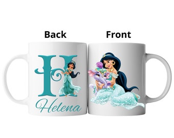 Mug personnalisé princesse Jasmin avec initiale - mug personnalisé Jasmin Aladin - Cadeau personnalisé - tasse avec prenom - tasse enfant