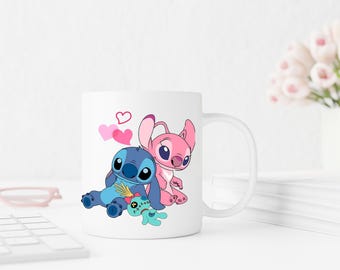 Taza Stitch y Ángel I Taza personalizada Stitch Rose con nombre I Tazas de cerámica personalizadas I Cadena de ideas