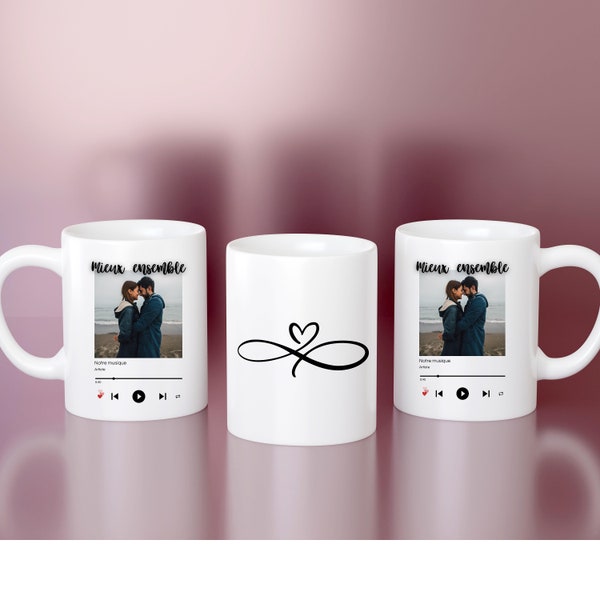 Mug photo and chanson personnalisée - tasse couple personnalisée - tasse favorite music - tasse amitié personnalisée