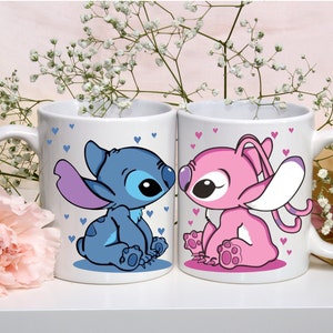 Dwa spersonalizowane kubki ze ściegiem i aniołem, różowy kubek ze ściegiem z imieniem, spersonalizowany kubek ceramiczny, pomysł na cadeau