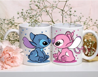 Deux mugs stitch and Angel I Tasse personnalisée stitch Rose I Mug en céramique personnalisable I Idée cadeau noël