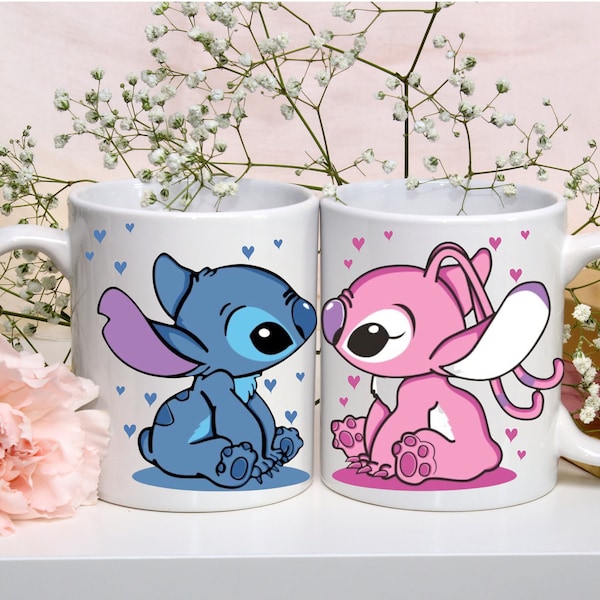deux Mug personnalisé - mug stitch - mug stitch amoureux - mug couple personnalisé - mug pour couple personnalisable - idée cadeau couple