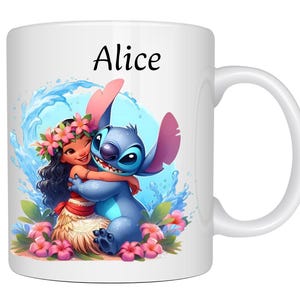 Spersonalizowany kubek Vaiana i Stitch, kubek Vaiana i Stitch z imieniem, spersonalizowane kubki ceramiczne, pomysł na cadeau