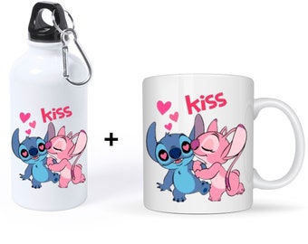 Mug et gobelet personnalisés - Tasse et bouteille d'Eau Imprimée Lilo et Stitch - Chaîne anniversaire personnalisée - cadeau idéal stitch