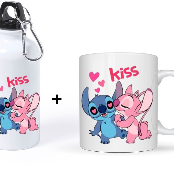 Mug et gobelet personnalisés - Tasse et bouteille d'Eau Imprimée Lilo et Stitch - Chaîne anniversaire personnalisée - cadeau idéal stitch