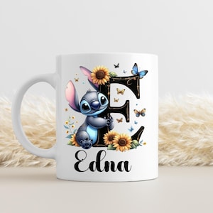 Personalized mug stitch, tasse stitch with initial and prenom, personalized ceramic mugs, ideal chain