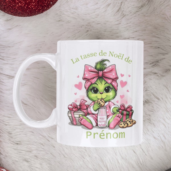 Mug personalized Cadeau de Noël, Tasse de Noël pour enfant, Grinch, Tasse de chocolat chaud de Noël drôle, Cadeau Grinch, tasse Grinch