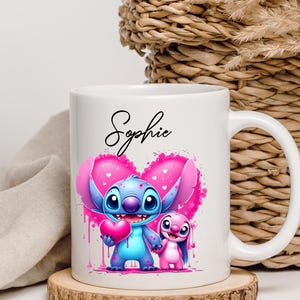 Spersonalizowany kubek ze ściegiem i aniołem, różowy kubek ze ściegiem z imieniem, spersonalizowane kubki ceramiczne, pomysł na cadeau