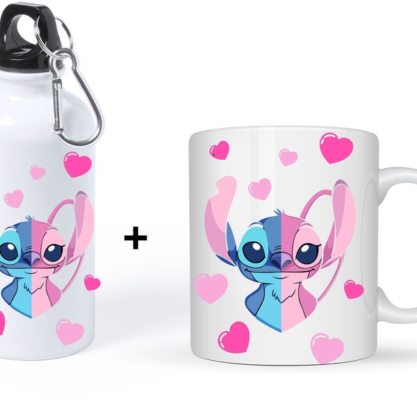Personalized mug and gobelet - Tasse et bouteille d'Eau Imprimée Lilo et Stitch - Personalized anniversary chain - ideal cadeau stitch