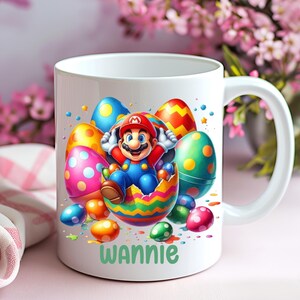 Spersonalizowany kubek ze ściegiem, kubek Super Mario z imieniem, spersonalizowane kubki ceramiczne, pomysł na prezent Paques 2025
