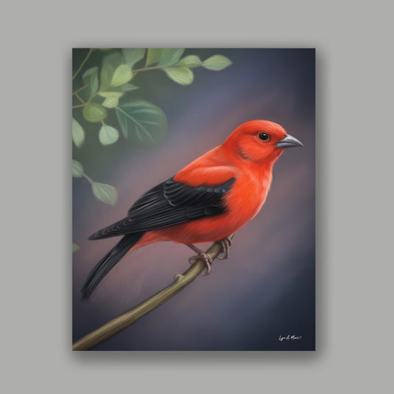 Red Tanager Bird Fine Art Print by Artist Lynn A. Marie, Wildlife Art