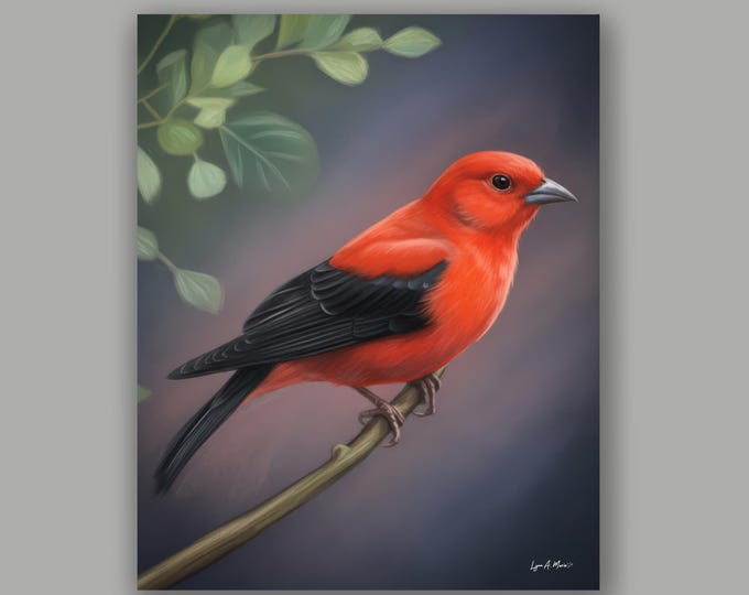 Red Tanager Bird Fine Art Print by Artist Lynn A. Marie, Wildlife Art