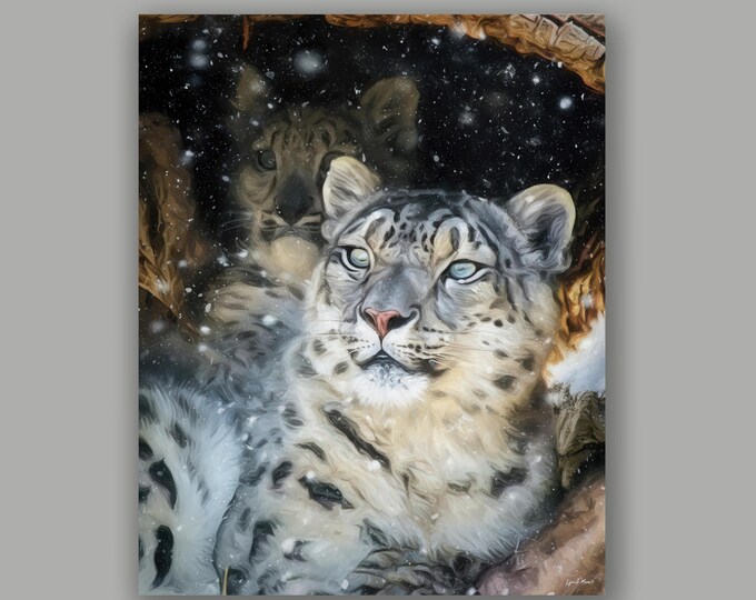 Snow Leopard And Cub Wildlife Fine Art Print by Lynn A. Marie