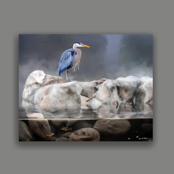 Blue Heron Art Print: Archival Giclee Paper, Artist Lynn A. Marie