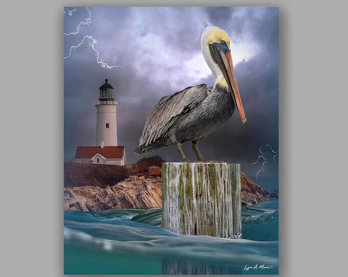 Brown Pelican Fine Art Print Coastal Bird by artist Lynn A. Marie
