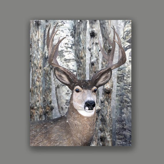 Mule Deer  Digital Art Print, Not AI, Wildlife Themed, Archival Paper, Giclee Print, Artist Lynn A. Marie, Great gift idea
