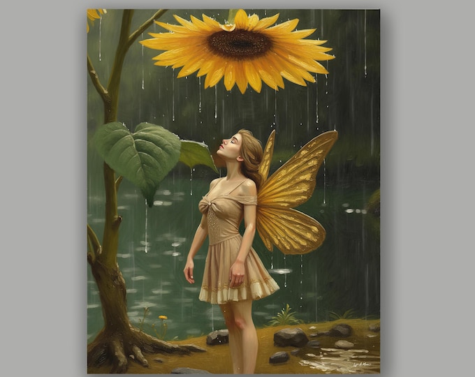 Sunflower Fantasy Fairy Fine Art Print By Artist Lynn A. Marie