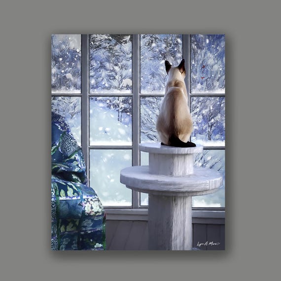 Siamese Cat Snowy Art Print: Archival Giclee, Wildlife Art by Lynn A. Marie