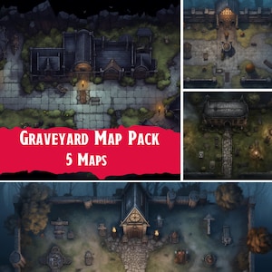 5 Haunting Graveyard Maps Pack for D&D, Pathfinder - Digital Terrain for Fantasy RPGs