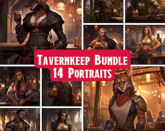 Tavernkeep Character Portraits, DnD RPG Innkeepers, 14 Unique Fantasy Illustrations (Instant Download)