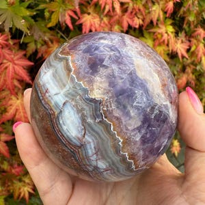 Mexico Crazy Lace Agate and Amethyst Sphere