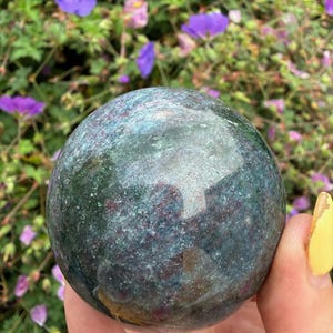 Uv Reactive Ruby in Kyanite and Zoisite Sphere from India 5.5cm Dia