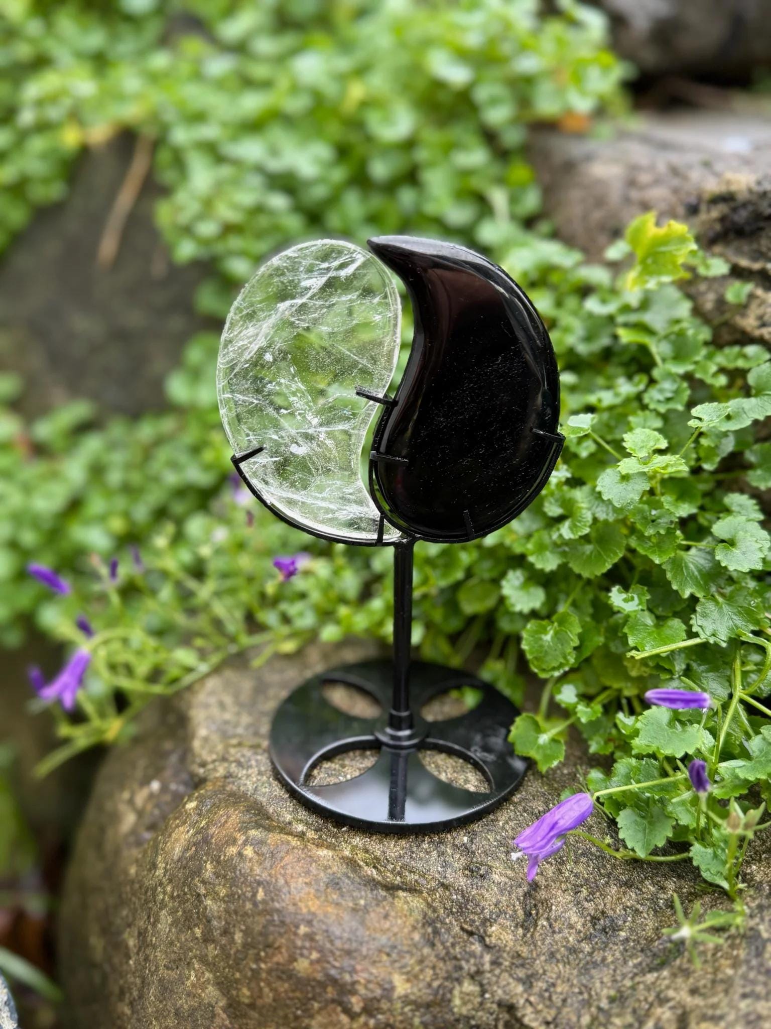 Yin Yang Quartz and Obsidian Carving With Stand - Etsy