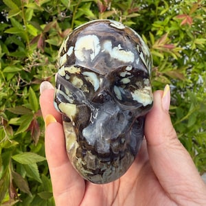 Uv Reactive Volcano Agate Skull Carving with Druzy