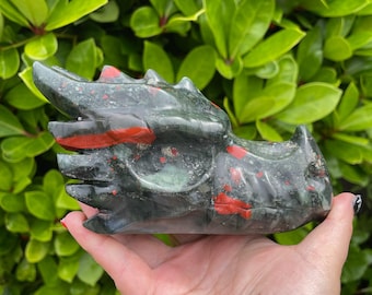 Large African Bloodstone Carved Dragon Head