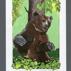 Gift for Bear Lovers - Painting of a Brown Bear scratching his back