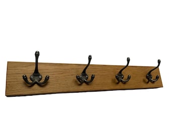 Solid Oak Coat Rack Antique Style Triple Hooks Wall Mounted Brown Antique Wax Finish