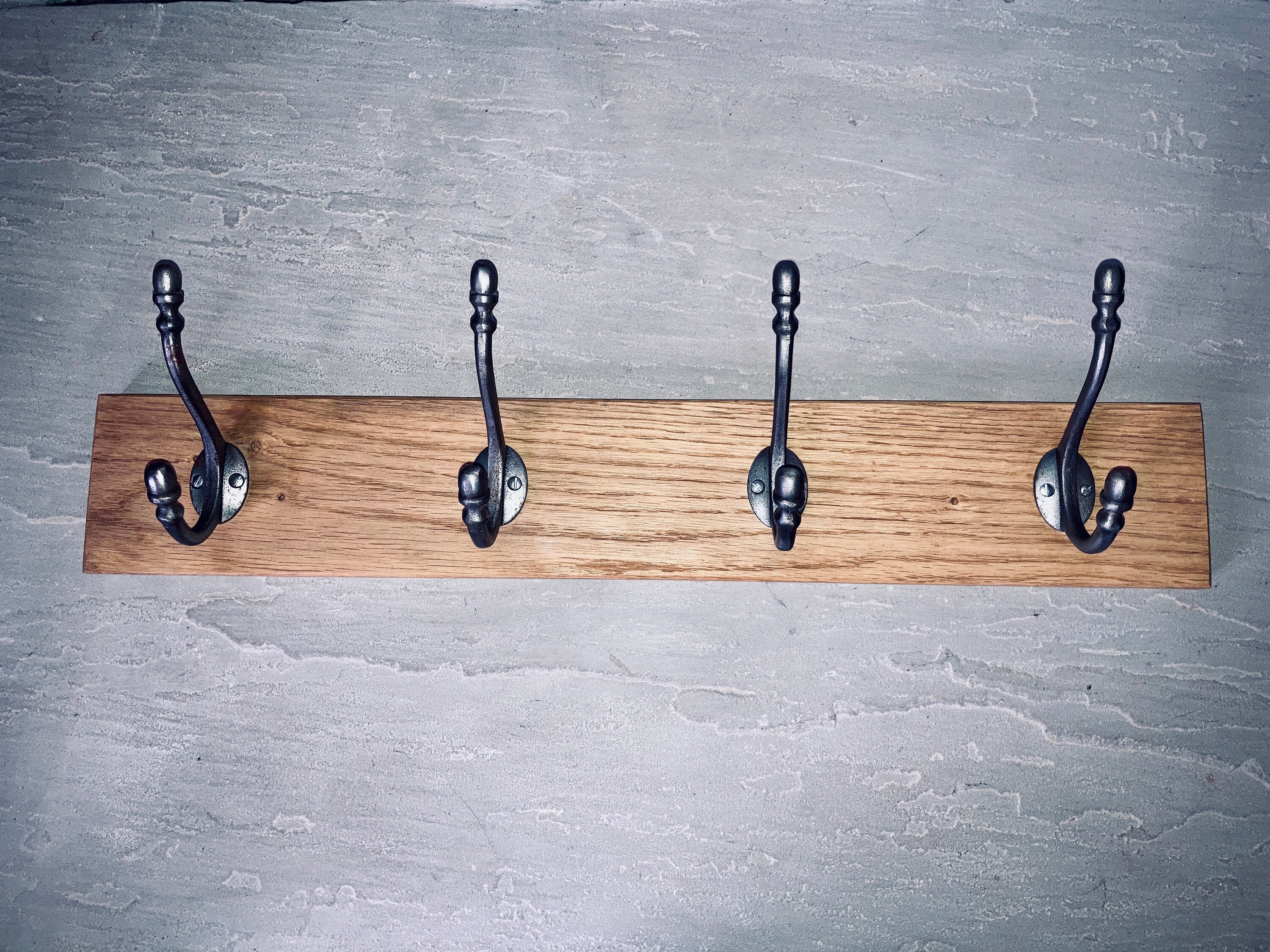 Solid Oak Coat Rack Antique Style Acorn Hooks Wall Mounted